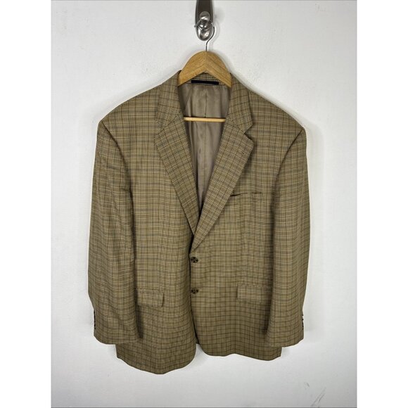 Nordstrom 46R Sport Coat Burberry Wool Fabric Made USA Plaid Brown